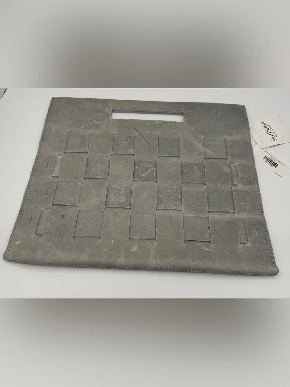 SutiSana Woven Laptop Clutch Glacial Gray Size M NWT Genuine Leather